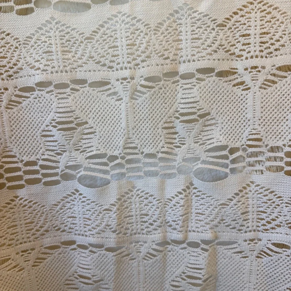 Vintage 70s 80s Ivory Crochet Butterfly Shawl Wrap Fringe Boho Hippie Festival